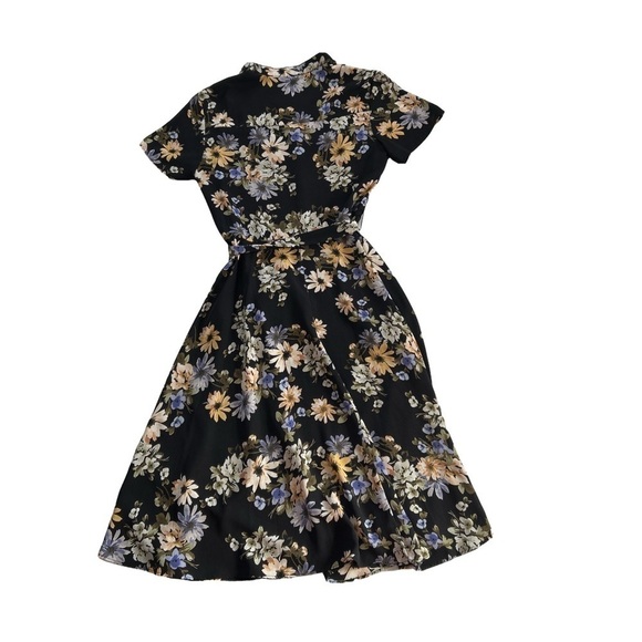 Nanette Lepore size 2 BLACK DREAM CLOUD belted pleated Floral Midi Dress - Picture 11 of 13